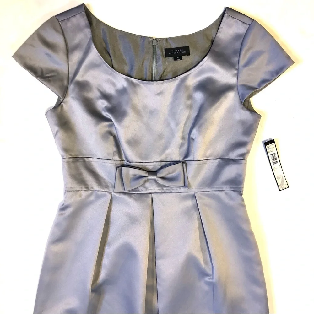 NWT Tahari Pewter Grey Paula Satin Dress 8 - Picture 2 of 15